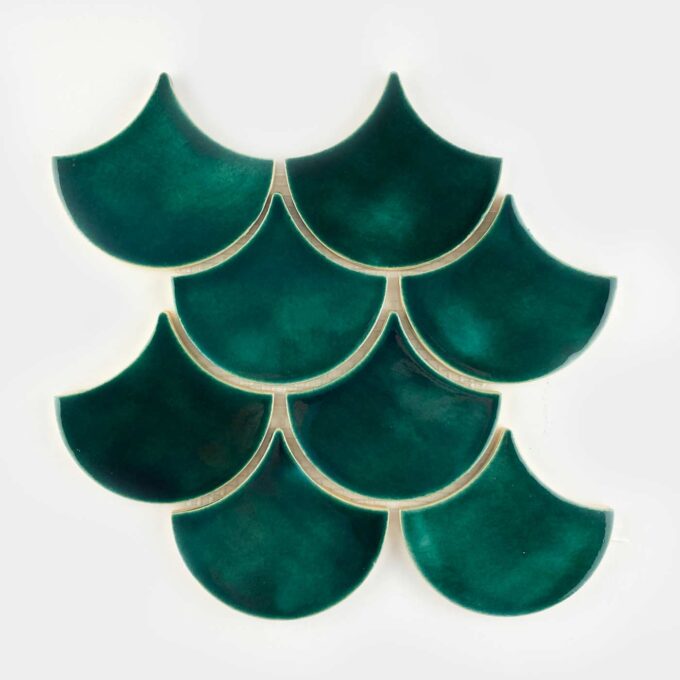 Handmade Ceramic Fish Scale Tile - Mosaic in Forest Green Color