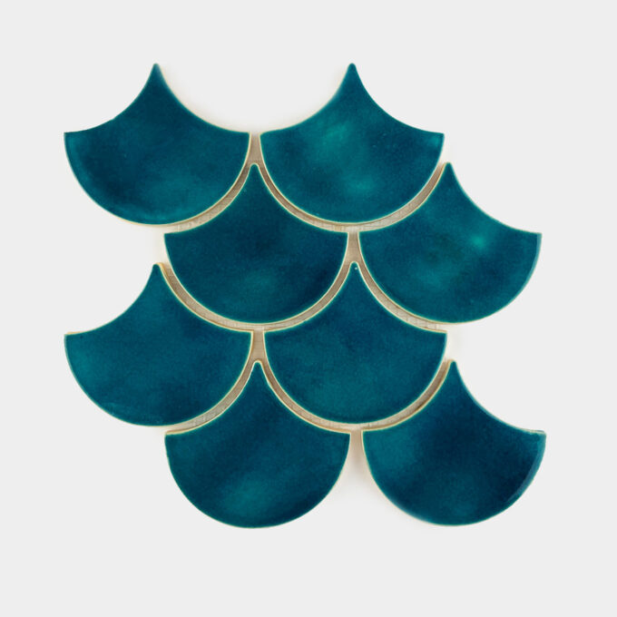 Ceramic mosaic tile fish scale petrol