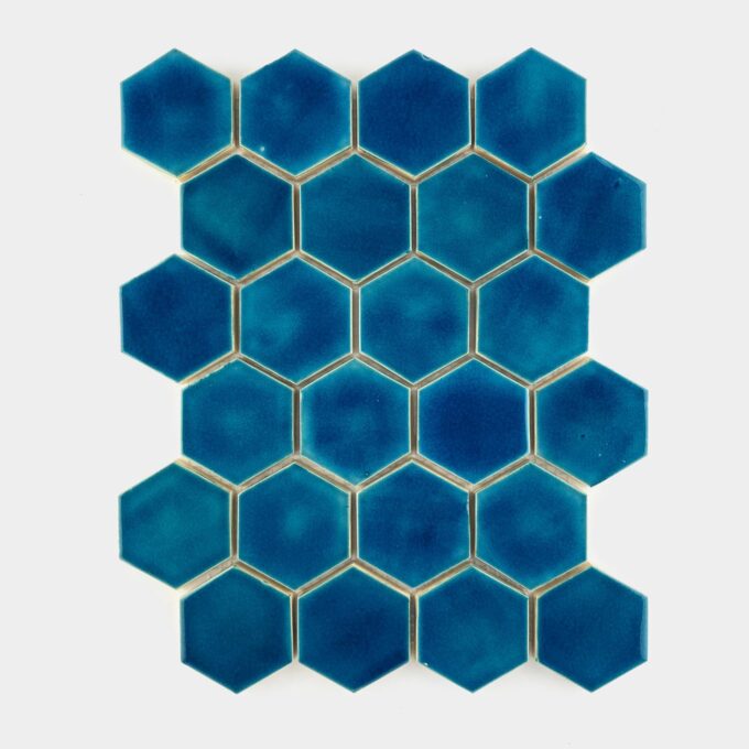 Ceramic mosaic tile hexagon azure blue