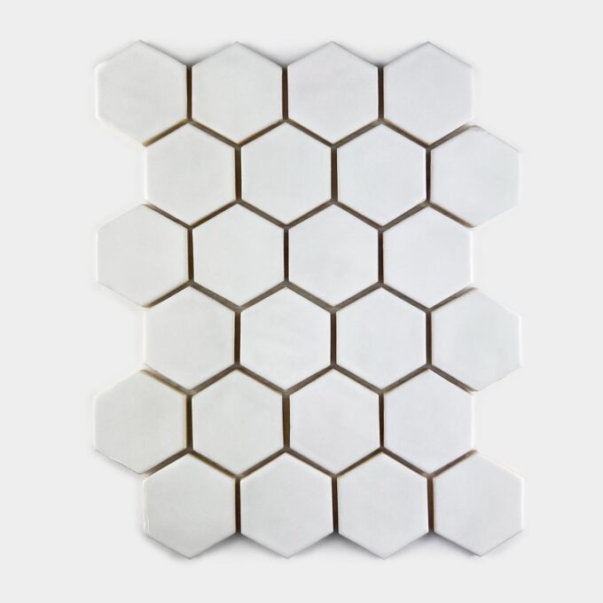 Handmade Ceramic Hexagon Tile - Mosaic in White Glossy Color