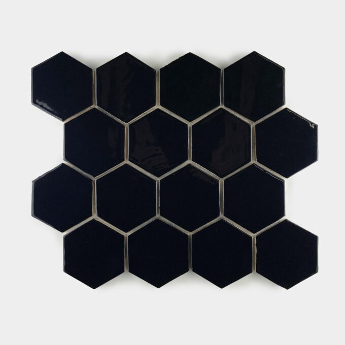 Ceramic mosaic tile hexagon black glossy