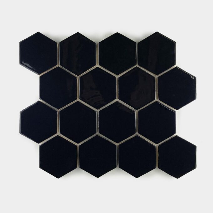 Handmade Ceramic Hexagon Tile - Mosaic in Black Glossy Color