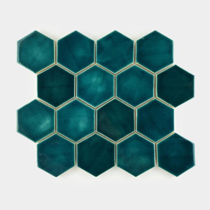 Handmade Ceramic Hexagon Tile - Mosaic in Blue Green Color