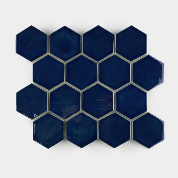 Ceramic mosaic tile hexagon navy blue