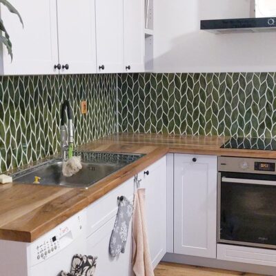 Ceramic Tile Mosaic Long Hexagon - Kitchen Tile Backsplash - Olive Green Color