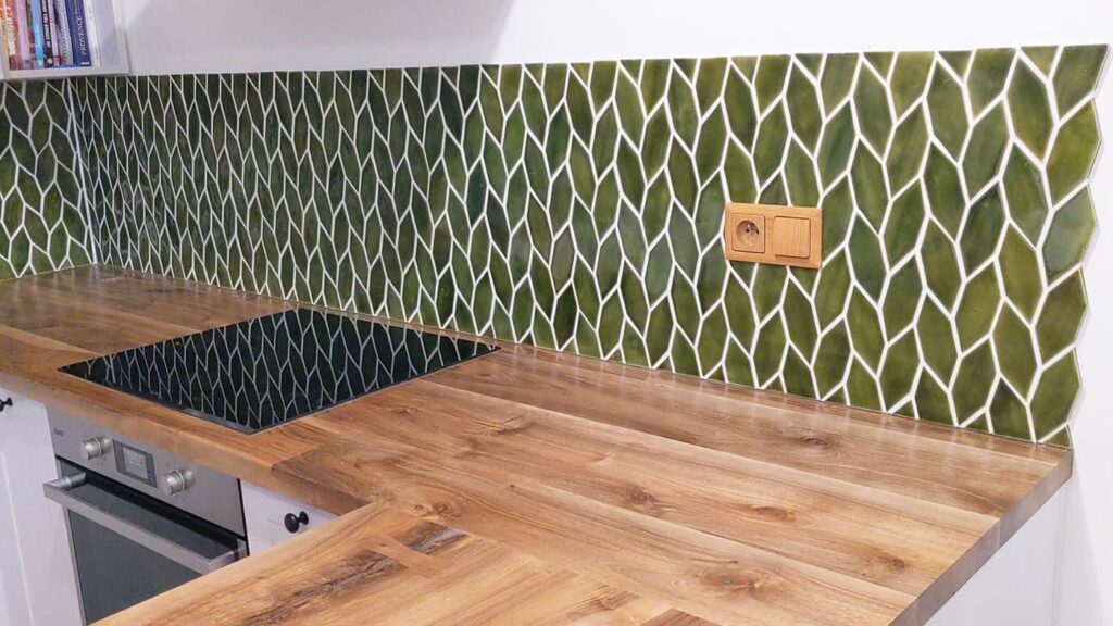 Ceramic Kitchen Backsplash in Olive Green Color