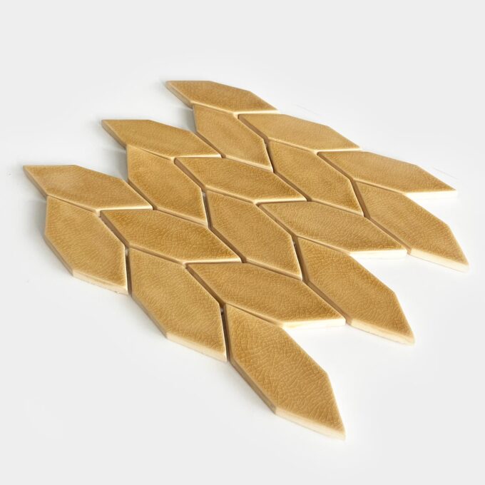 Handmade Ceramic Longed Hexagon Tile - Mosaic in Honey Yellow Color