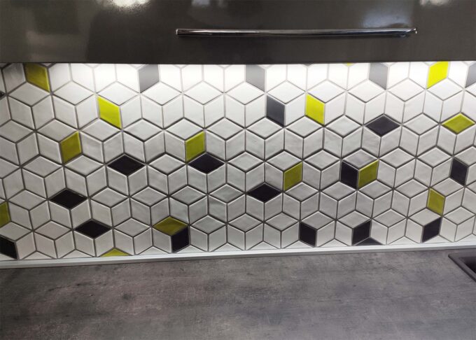 Kitchen backsplash - diamonds - multicolour combination - ceramic tiles