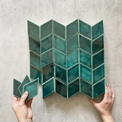 Handmade Ceramic Diamond Tile - Blue Green Color