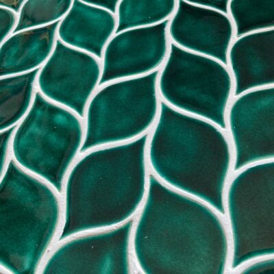Ceramic Tile Mosaic Leaves - Forest Green Color
