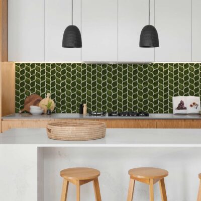 Ceramic Tile Mosaic Leaves - Kitchen Backsplash - Graphic Design - Olive Color