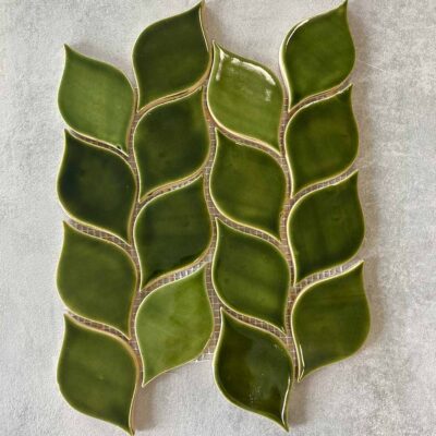 Ceramic Tile Mosaic Leaves - Olive Color