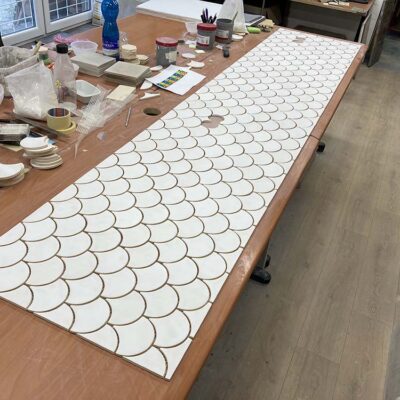 Ceramic Mosaic Tile Fish Scale - White