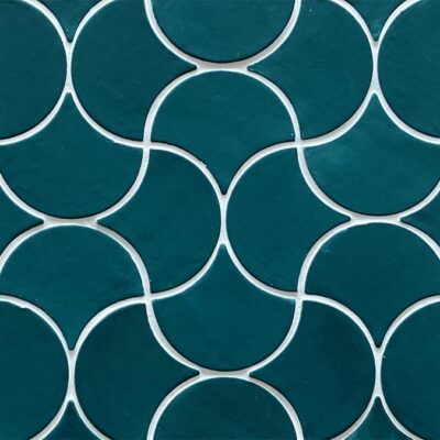 Ceramic Mosaic Tile Fish Scale - Wave Layout - Jade Color