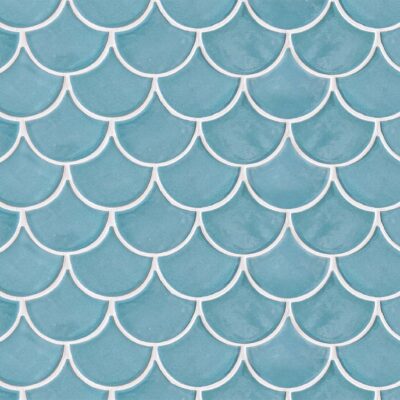 Ceramic Mosaic Tile Fish Scale - Lagoon Blue