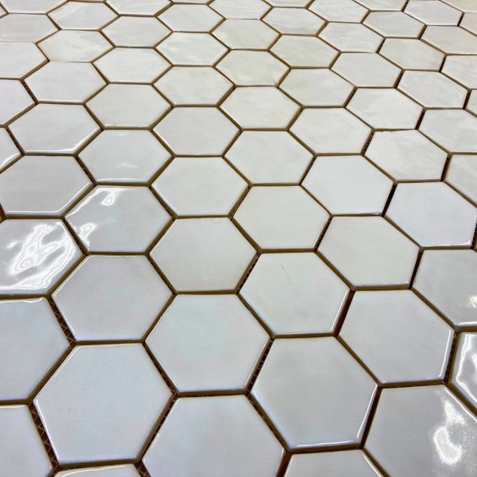 Ceramic Mosaic Hexagon Tile White Gloss - small - Image 2