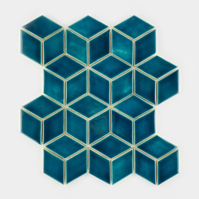 Handmade Ceramic Diamond Tile - Mosaic in Petrol Blue Color