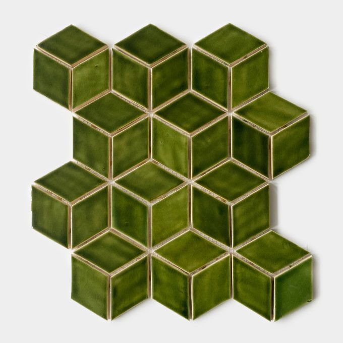 Handmade Ceramic Tile Diamond - Mosaic in Olive Green Color