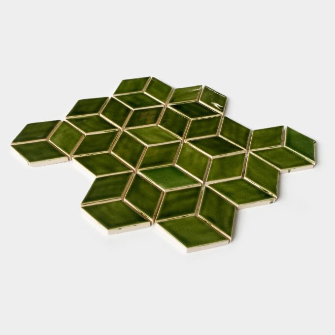 Handmade Ceramic Tile Diamond - Mosaic in Olive Green Color