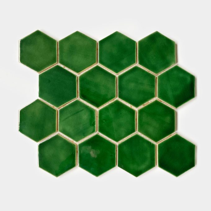 Handmade Ceramic Hexagon Tile - Mosaic in Leaf Green Color